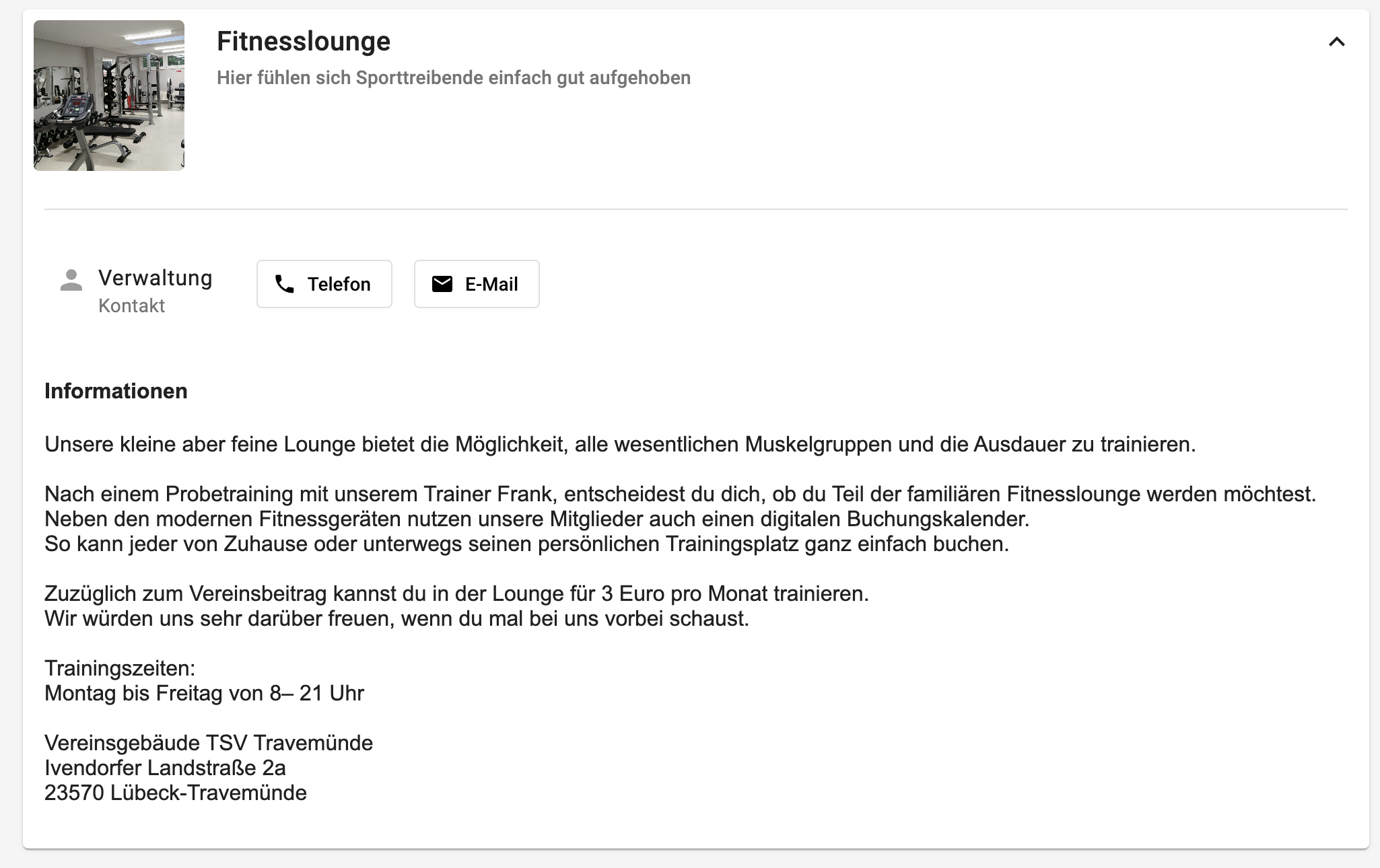 Sportart-Details anzeigen